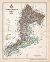 Zemplén vármegye térkép 1897, lexikon melléklet, Gönczy Pál, 23 x 29 cm, megye, Posner Károly, régi