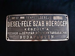 Katonai bronz géptábla, bronz tábla, Fegyver és gépgyár Rt, dátum: 1910