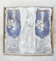 Virágos festett díszes üveg pohár 2 db