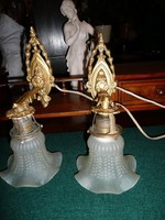 2 db egyforma antik szecessziós réz falikar/ fali lámpa / éjjeli lámpa működő állapotban