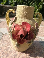 Antique rose vase with majolica and faience. Showy, zsolnay, schütz, znaim ?.