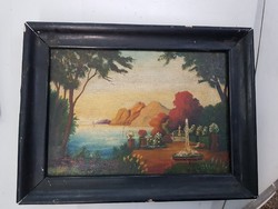 Szimkó Gy.szignós mediterrán tájkép festmény, olaj, vászon, kb.25x45+ keret