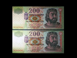 UNC - ÉVSZÁMKÖVETŐ BANKJEGYPÁROS - 200 FORINT 2005-2006