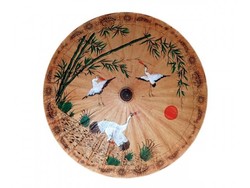 Régi, gyönyörű, kézzel festett, gólya-motívumos, fa nyelű, kínai papír napernyő ernyő