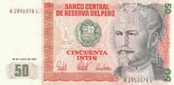 Peru 50 intis, 1987, UNC bankjegy
