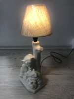 Régi medvés, macis asztali kerámia lámpa új ernyővel
