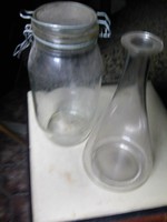 Buckled glass container, + table wine glass bottle for sale