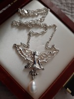 Ezüst szecessziós collier valódi gyöngy függelékkel ag925