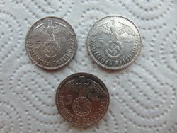 Németország III. Birodalom ezüst 5 márka  3 darab LOT !   