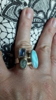 Különleges ezüst gyűrű! Larimar, akvamarin, szivárvány holdkő