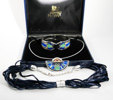 Michaela frey beautiful rhodium-plated design jewelry set with scarabeus colored enamel