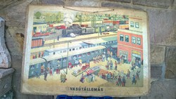 Szocreál plakás 1960 Vasútállomás Athenaeum nyomda 