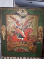 Sárkányölő Szent György vászonra festett ikon kép fa lemezen