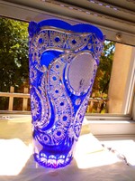 Ajkai nagyméretű ólomkristály  kék színű   váza