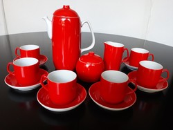 Gyönyörű piros Hollóházi porcelán 6 személyes kávéskészlet