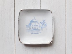 Pajzspecsétes Zsolnay szuvenír - retro porcelán Pécsi emlék hamutartó, hamutál