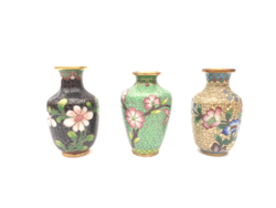Kínai rekeszzománc váza hármas - 3 db zománcos váza virág mintával egyben, cloisonné, cloissoné