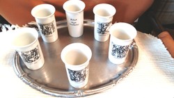 régi mesterségek ábráival 6 db  Wallendorfi  porcelán rövid italos pohárka 