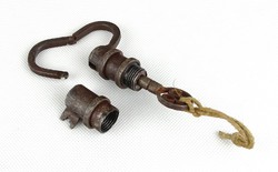 1A894 Antik különleges kulcs alakú kovácsoltvas lakat titkos zárral 1800-as évek legeleje