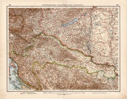Délnyugat - Magyarország térkép 1908, német, atlasz, 44 x 56, Moritz Perles, Balaton, Bács - Bodrog