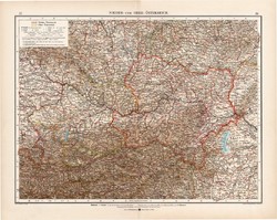 Alsó - és Felső - Ausztria térkép 1903, német nyelvű, atlasz, 44 x 56 cm, Moritz Perles, Európa