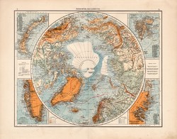 Északi - sark térkép 1910, német nyelvű, atlasz, 44 x 56 cm, Moritz Perles, Andrees, észak, sarkkör