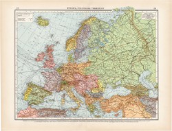 Európa politikai térkép 1912, német nyelvű, atlasz, 44 x 56 cm, Moritz Perles, Andrees, politika