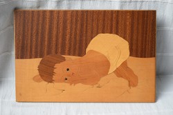 Baba , csecsmő intarzia kép , asztalos , faműves munka 34 x 22,5 cm