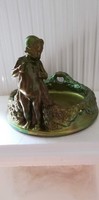 Antique zsolnay eosin large business card holder figure, rare.
