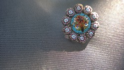 Antik olasz mikromozaik  bross-kitőző Ezer virág