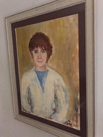 TÓTH MENYHÉRT (1904 - 1980 ) Lány portré olaj-kartonon ! hátulján rajz portré !!