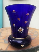 Hollóházi glass cup, hand-blown and hand-painted. In cobalt blue!