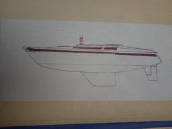 Yacht tervrajz, zsírpapíron, bő félméteres a hajó, hibátlan