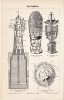 Világítótorony, egyszín nyomat 1895, német nyelvű, eredeti, világítás, szerkezet, forgó, tenger