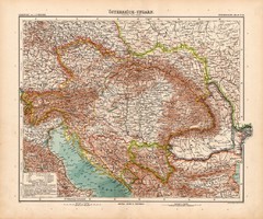Osztrák - Magyar Monarchia térkép 1908, német atlasz, nagy méret, 39 x 48, Magyarország, áttekintő