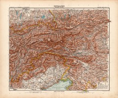 Kelet - Alpok térkép 1908, német atlasz, nagy méret, 39 x 48, Ausztria, hegység, Európa