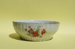 Antik Zsolnay porcelán 25 cm nagy tál pörköltes tál pipacsos búzavirág mezei virágok mintás 