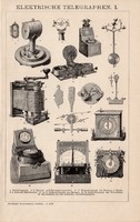 Elektromos telegráf I., II., egyszínű nyomat 1892, német nyelvű, eredeti, távíró, Siemens, Thomsons