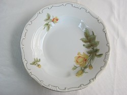 Zsolnay porcelán sárga rózsás mély leveses tányér