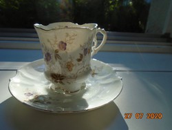 19.Rococo rich lacy, embossed, floral cup with saucer, numbered