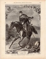 Zubovits Fedor hadnagy, metszet 1875, eredeti, német, újság, 22 x 31, fametszet, Caradoc, lovas, táv
