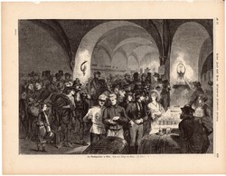 Eszterházy borászat Bécsben, metszet 1875, eredeti, német, újság, 22 x 32, fametszet, pince, bor