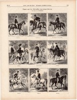Lovas típusok a bécsi Práterben, metszet (ek) 1875, eredeti, német, újság, 22 x 31, fametszet, ló
