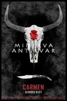 Bizet: Carmen opera plakát, bika koponya szarvak vörös rózsa navajo tradicionális spanyol kés bicska