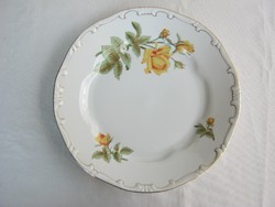 Zsolnay porcelán sárga rózsás lapos tányér