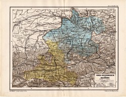 Felső - Ausztria térkép 1885, eredeti, német nyelvű, osztrák atlasz, Kozenn, Salzburg, monarchia