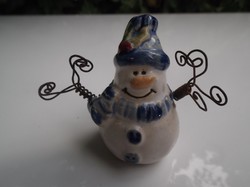 Karácsonyfadísz - Kerámia hóemberke - karja drót - Osztrák -  6 x 6 cm - hibátlan