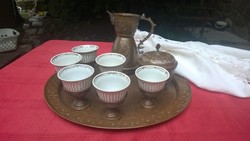 V.réz török kávéskészlet-kávézókészlet fehér-arany porcelán csészékkel