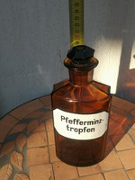 Hollóházi Large Size Medicine, Pharmacy Glass Bottle, Cut and Blown Colored Piece!