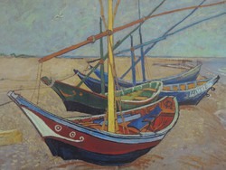 Vincent van Gogh: Les Saintes Maries de la Mer -i halászbárkák reprodukciója